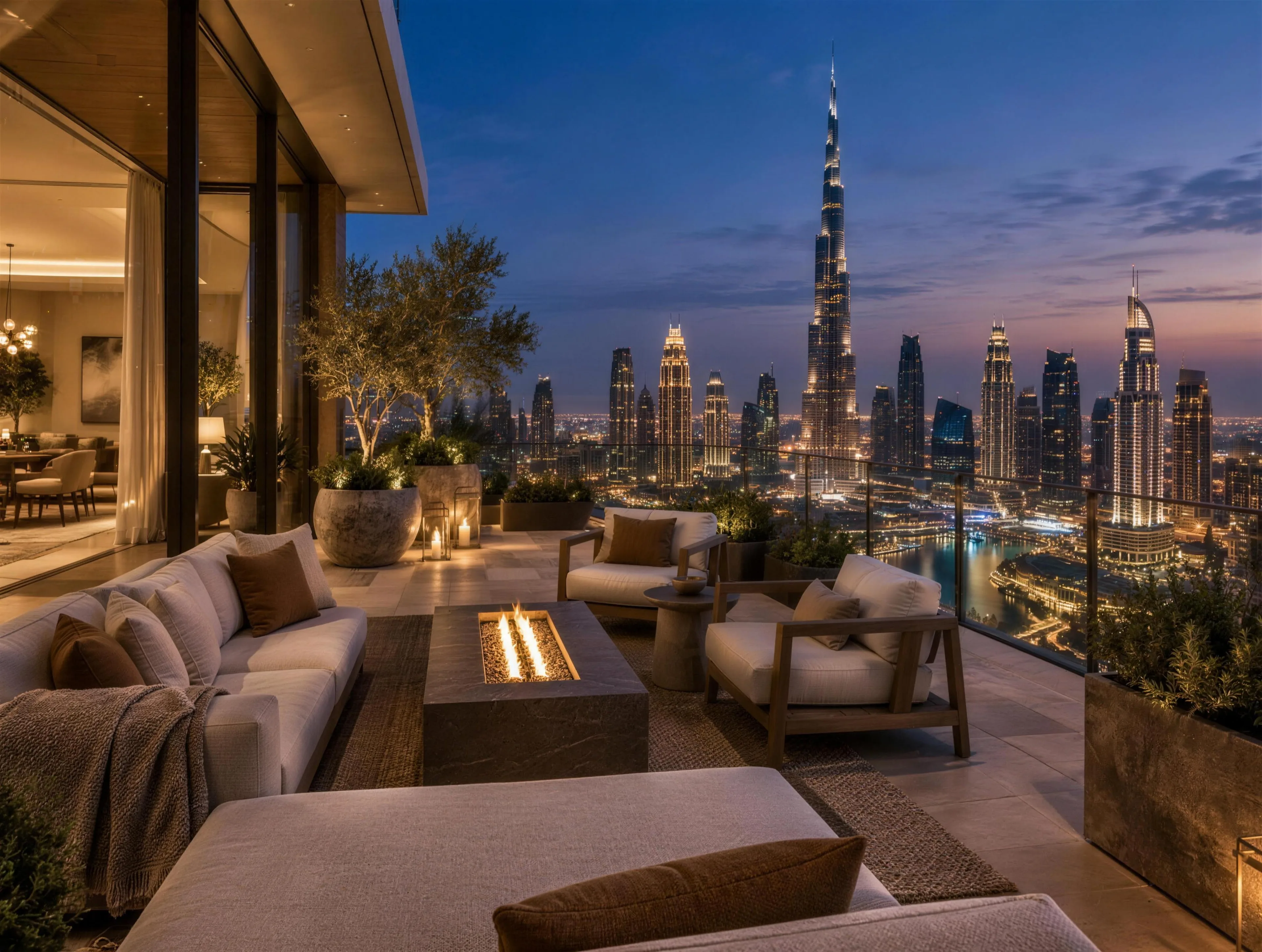 Penthouse terrace at dusk