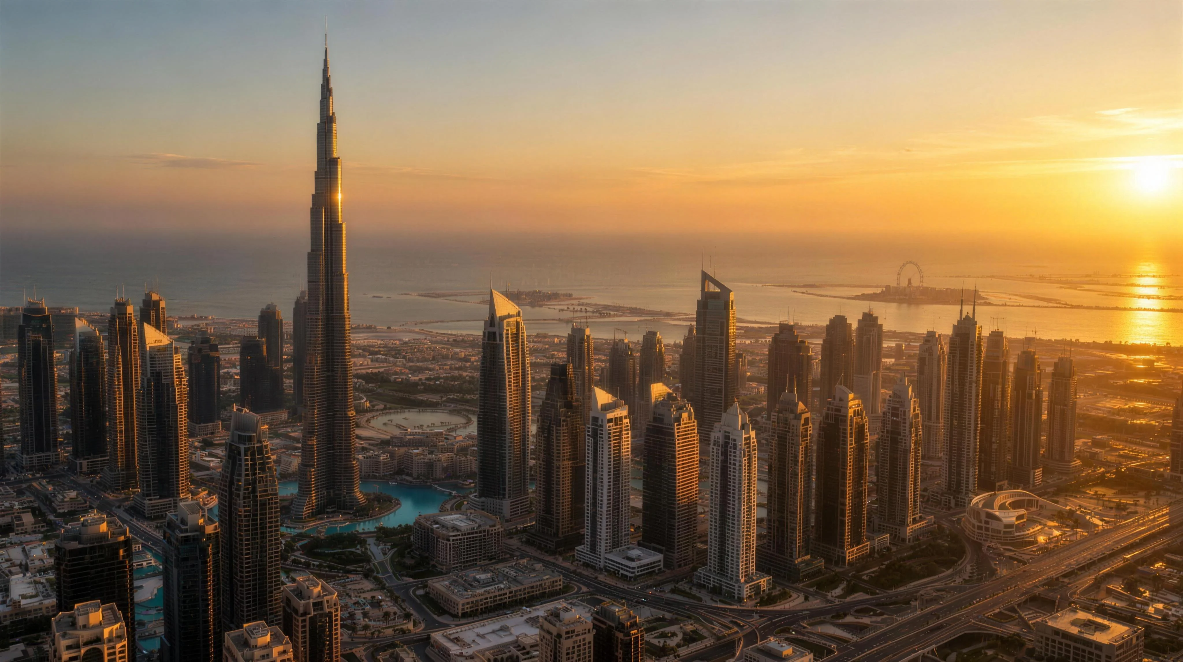 Dubai skyline at golden hour